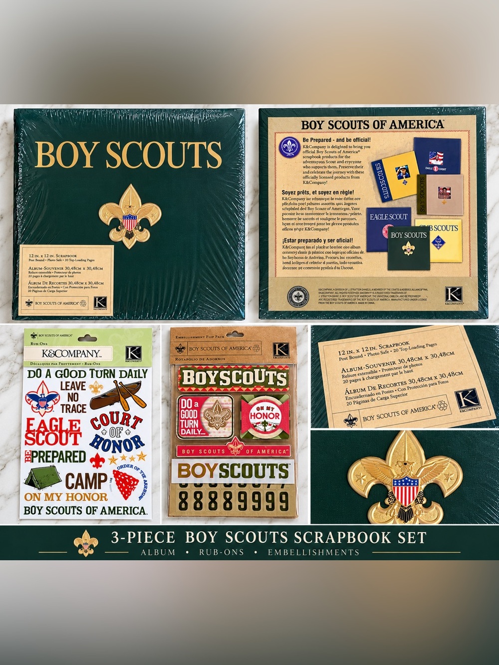 K & Company Boy Scouts BSA 12x12 Scrapbook Album and Embellishment Set New.
